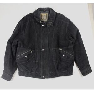 Vintage 90s Black Suede Leather Bomber Jacket Mens XL Oversized Grunge